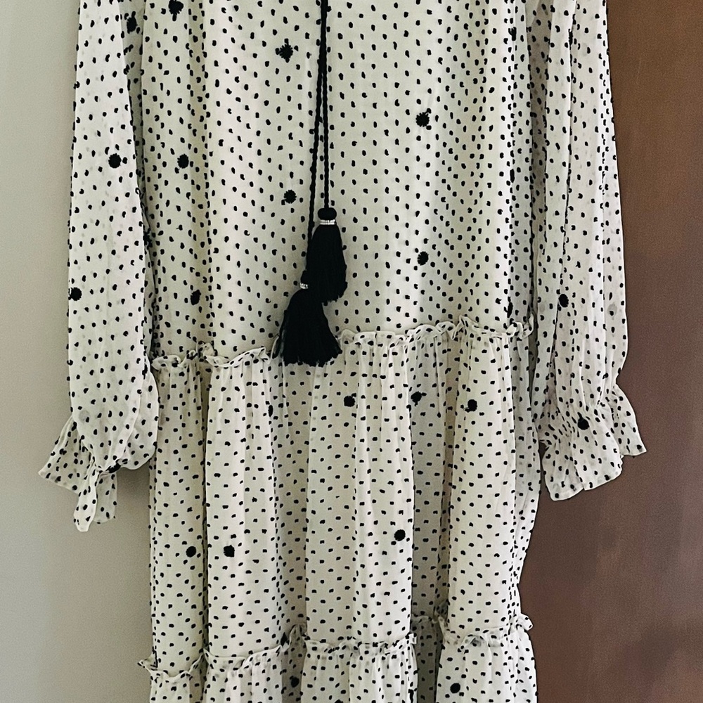 Zara Off White Dress with Sewn Black Dots and Bursts